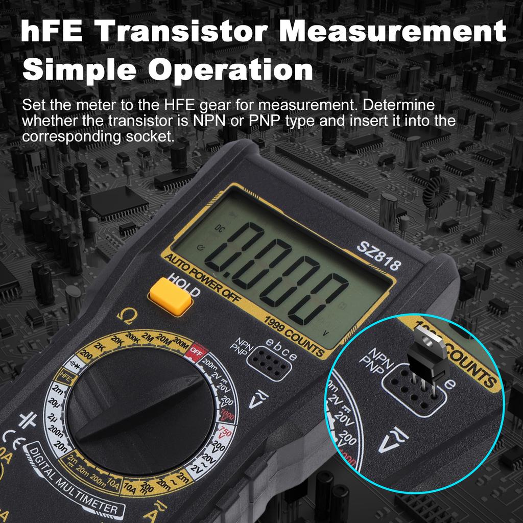 Digital Multimeter, 1999 Counts, AC DC Voltage Tester with Current, Capacitance, Diode and Continuity Test, Data Hold,