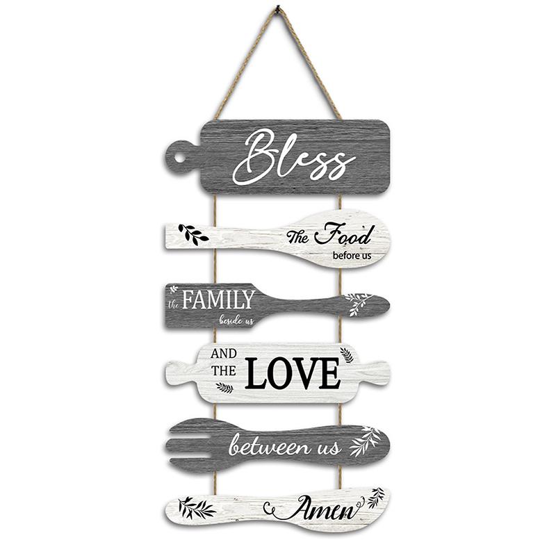 Bless The Food Before Us Farmhouse Wall Decor Collage Wall Art Wooden Rustic 6Pcs Roped Sign Large Wall Hanging Sign
