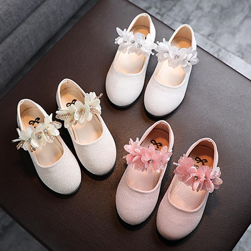 Lente Zomer Meisjes Jurk Prinses Leren Schoenen Kant Glanzende Bloem Zachte Zool Flats Optreden Feest Wit Bruiloft Sandalen