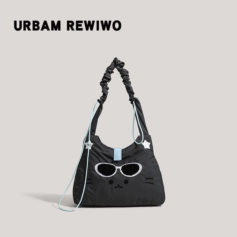 

Bags Cute Cat Embroidered Tote Bags Commuter Versatile Shoulder Messenger Bags Fashion Canvas Bags Women