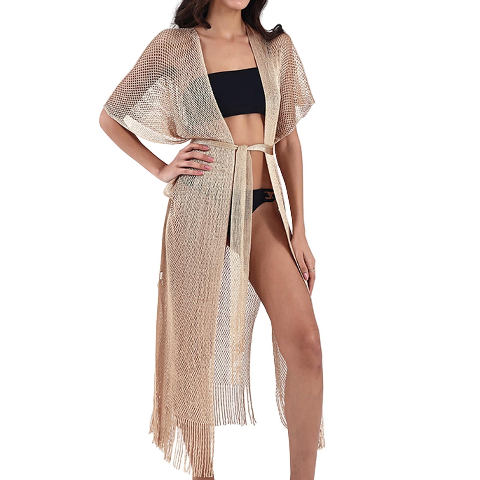 Женская Модная Пляжная Расцветка Свободное Пляжное Платье Пэчворк Ажурное Накидка One Size золотой