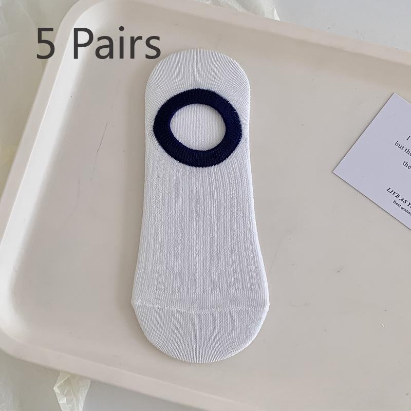 5 Pairs of Socks Women's Summer Thin Rubber Does Not Fall Off The Heel Short Boat Socks Tide Wind Sweet Macaron Colour