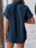 2024 Summer Women's Casual Solid Color Crinkle Fabric Batwing Sleeve Button-Down Shirt