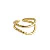 Elegant S925 Gold Plated Double Layer Curved Line Ring For Women Adjustable Size