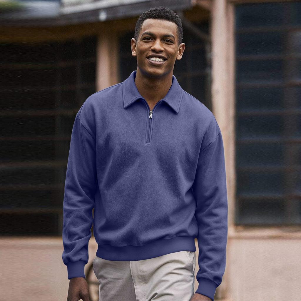 Herren Casual Sweatshirt mit halbem Reißverschluss, Langarm, Sportlicher Pullover
