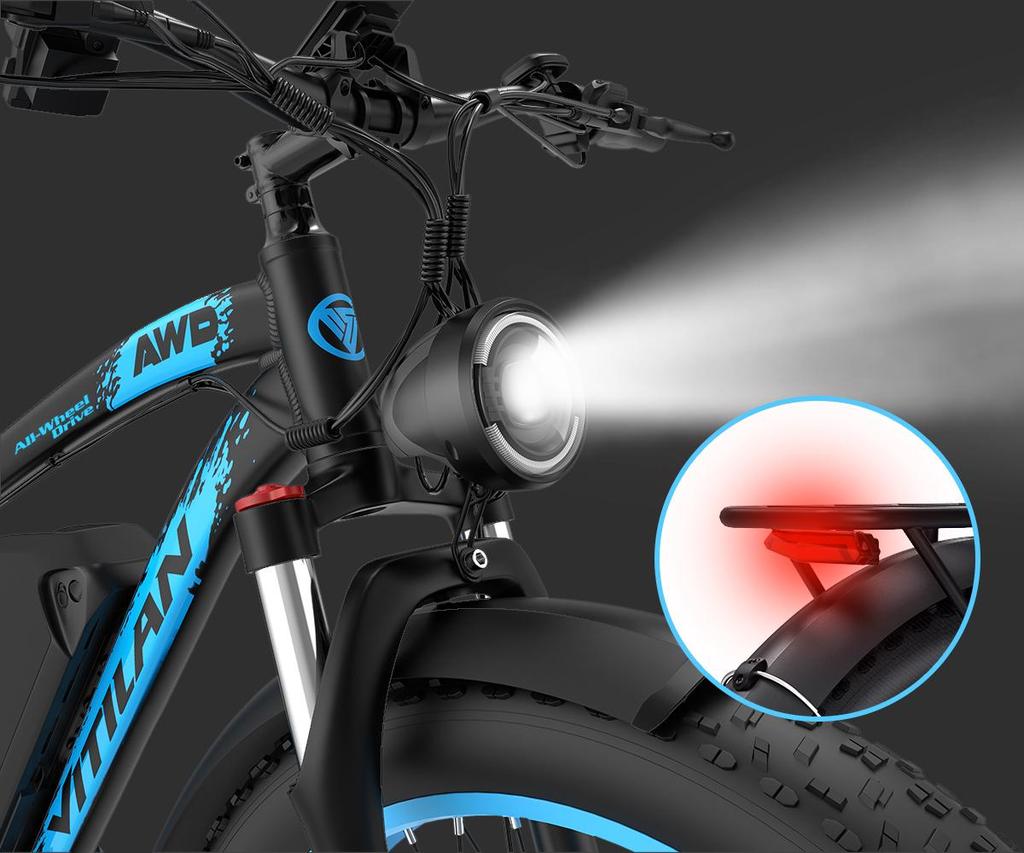 Elektrofahrrad für Erwachsene Vitilan H5 1000W x2 Motor LCD-Display 52V 25AH Shimano 7-Gang All-Terrain E-Bike Maximale Zuladung 150kg Blau