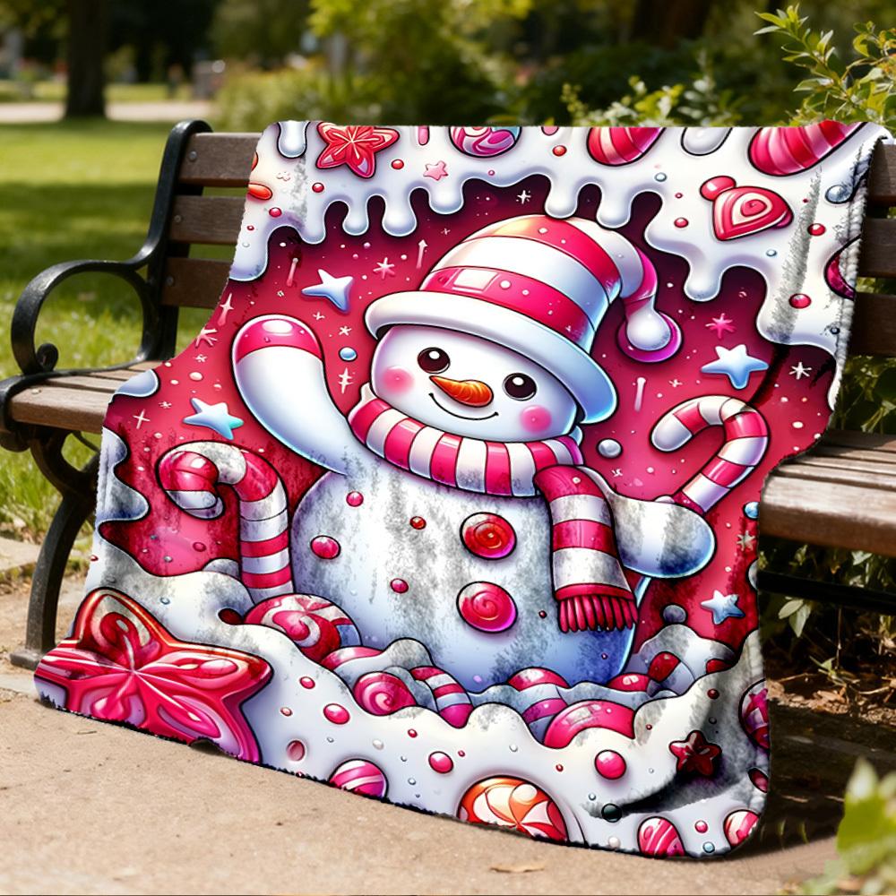 1pc Candyland Snowman Throw Blanket Polyester Fiber, Lightweight Flannel, Soft & Warm, All Season Use for Outdoor, Camping