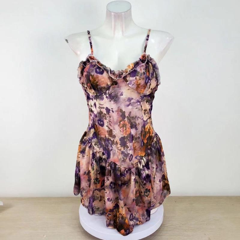 

Короткая юбка-комбинезон с цветочным принтом и ночная рубашка, женская пижама, сексуальное нижнее белье для женщин, пуш-ап, для взрослых, сексуальное ночное белье 2XL фиолетовый