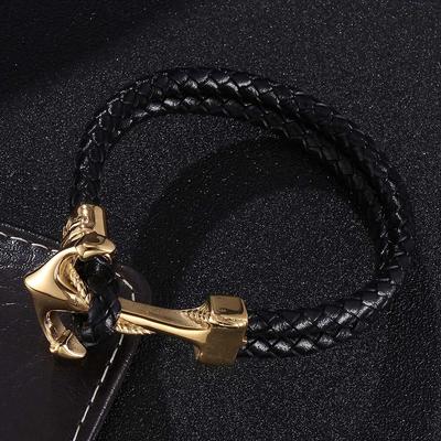 Luxury Anchor Bracelets Men Bracelets Bangles Black Braided Leather Rope Bracelets For Men Gifts