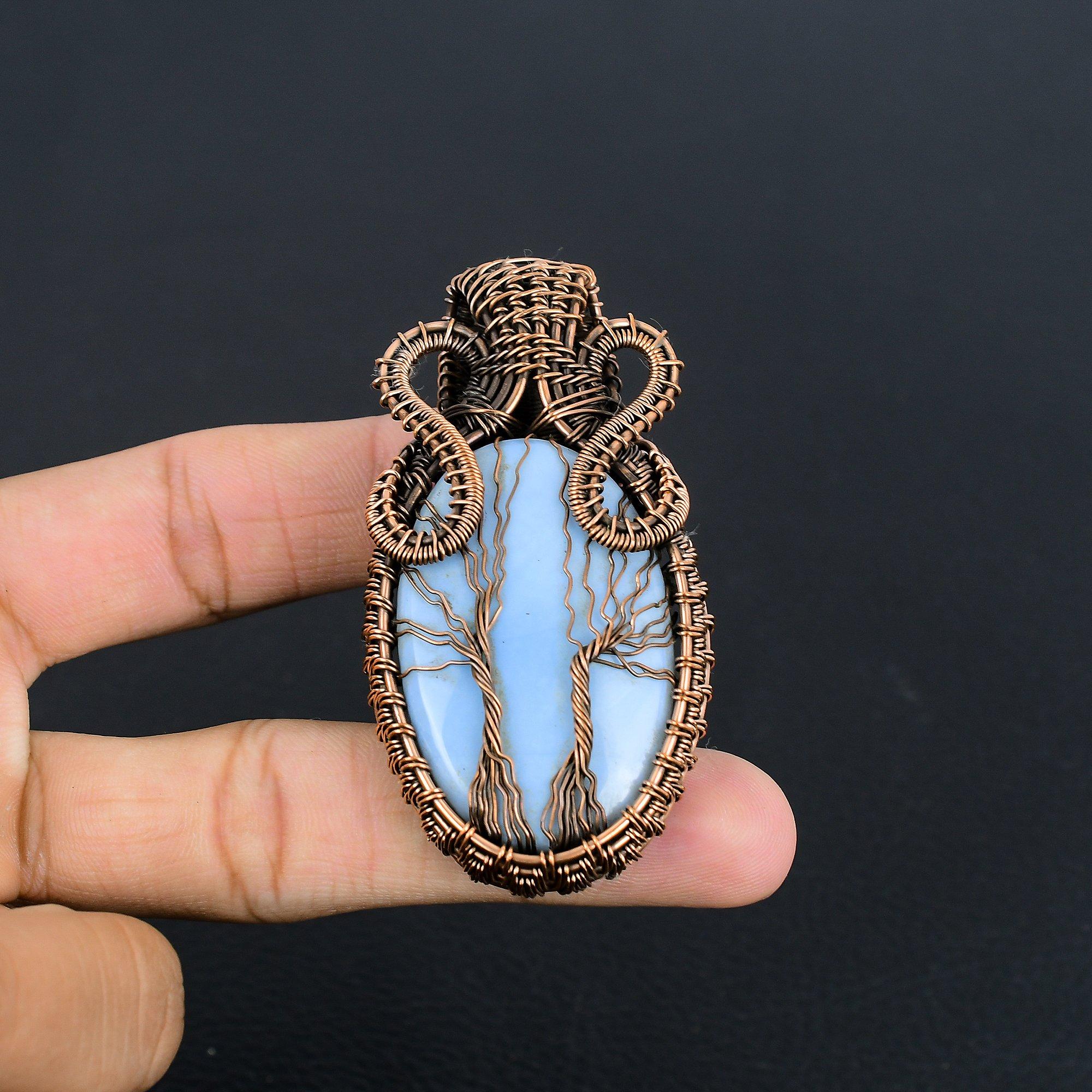 

Tree Of Life Owhyee Opal Gemstone Pendant 999 Copper Wire Wrapped Jewelry, Handmade Antique Pendant Jewelry, Gift For Mother 2.25 Inches