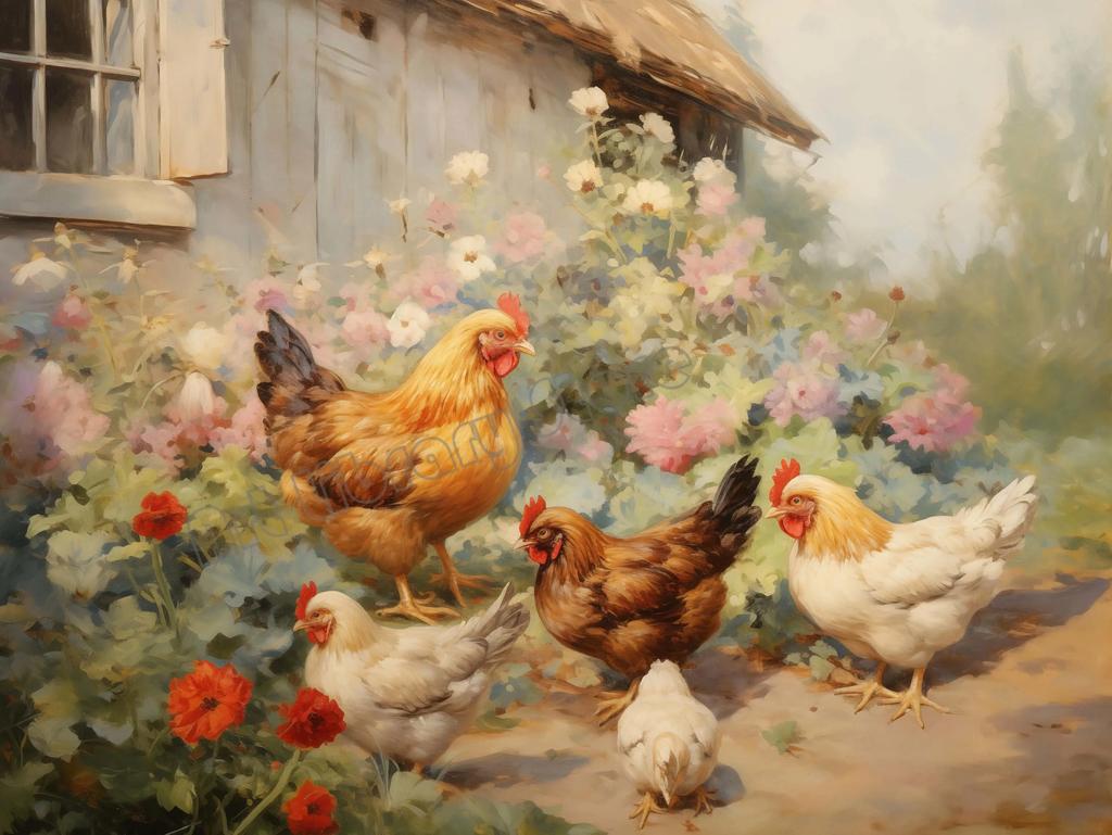 Rustic Chicken Hens Farmhouse Countryside Landscape Animals Poster Wall Art Pictures Canvas Painting Home Kitchen Decor