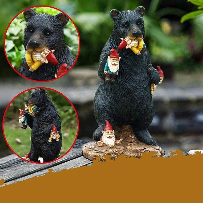 Garden Funny Figure Statue Decoration Naughty Goblin Resin Bear Dwarf Christmas for Lawn Grass Sculpture Ornament