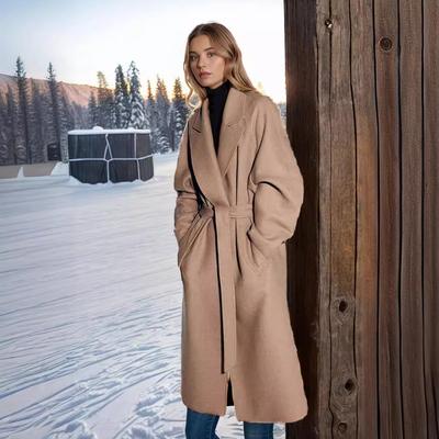 Autumn and Winter Woolen Coat Women's Knee Thickened Lapel Super Long Slim Jacket