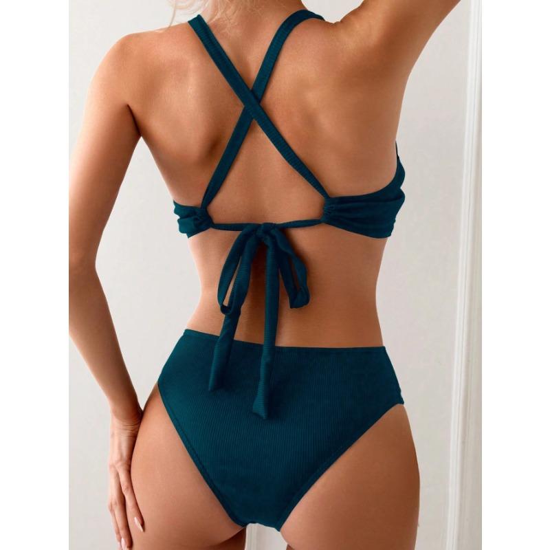 Le Bikini Deux Pièces Couleur Unie Surf Été Nouveau 2025 est simple et a de la personnalité