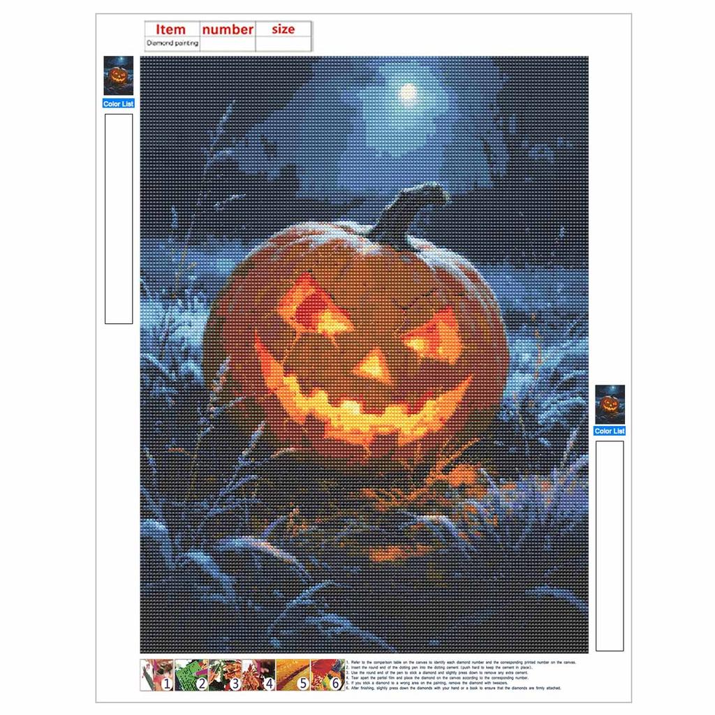 5D Diamond Art Painting Kit Spooky Halloween JackoLantern Full Drill Rhinestone Canvas Creative Craft for Home Decoration