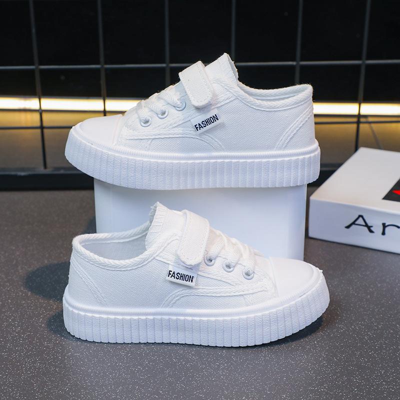 Spring New Children's White Shoes Boys and Girls Canvas Shoes Breathable Sneakers Performance Elementary School Students White Single Shoes