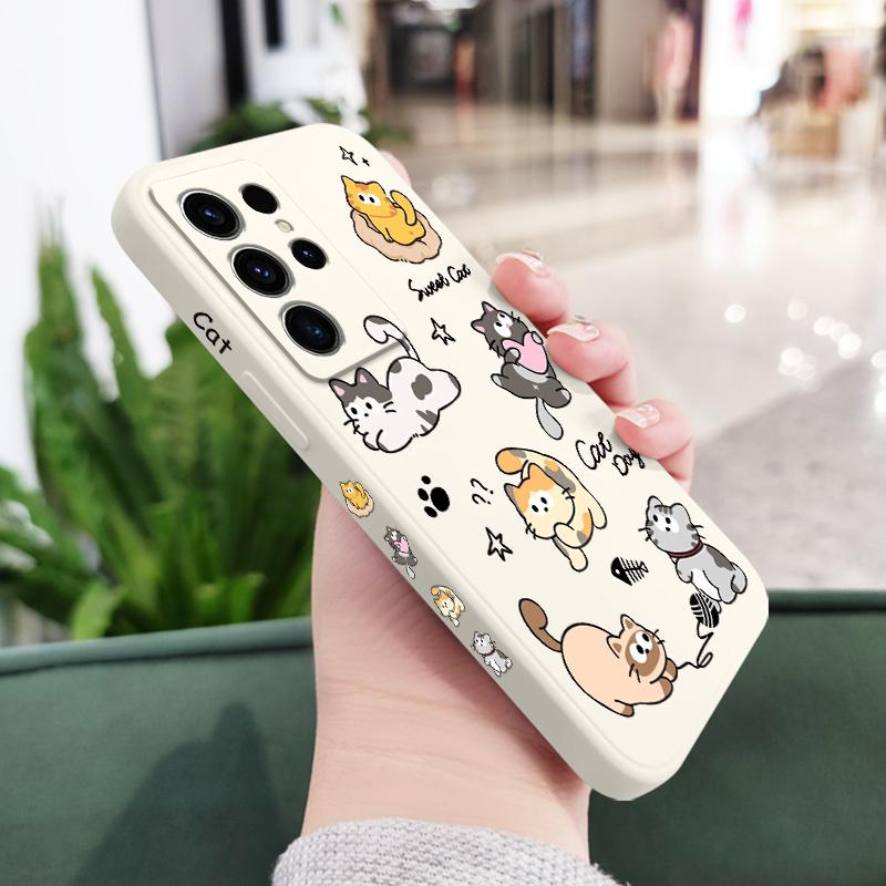 

Cat String Ball Phone Case For Samsung Galaxy S25 S24 S23 S22 S21 S20 S10 S10E Ultra Plus FE Note 20 Ultra 10 Plus Cover Galaxy S23 Ultra білий