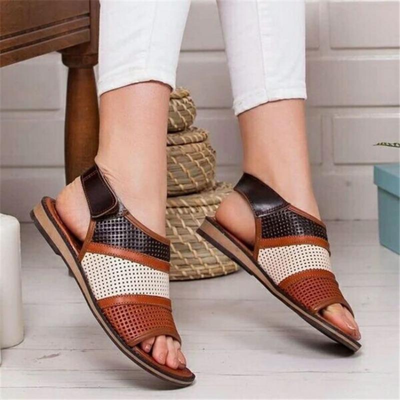 20 spring and summer new breathable mesh fish mouth flat-soled sandals women's selling hot large size color matching beach shoes