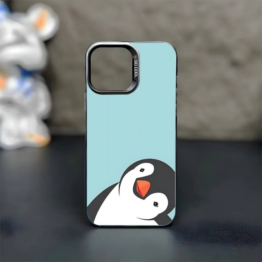 Penguin Phone Case For iPhone17,16,15,14,13,12,11 Plus,Pro Max Black Matte Shockproof Cover