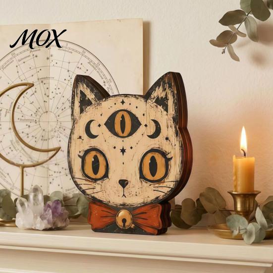Textured Wood Craft Ornaments Halloween Wooden Ornaments, Distressed Pumpkin/Cat Decorations, Desktop & Wall Premium Solid Art Decors for Autumn