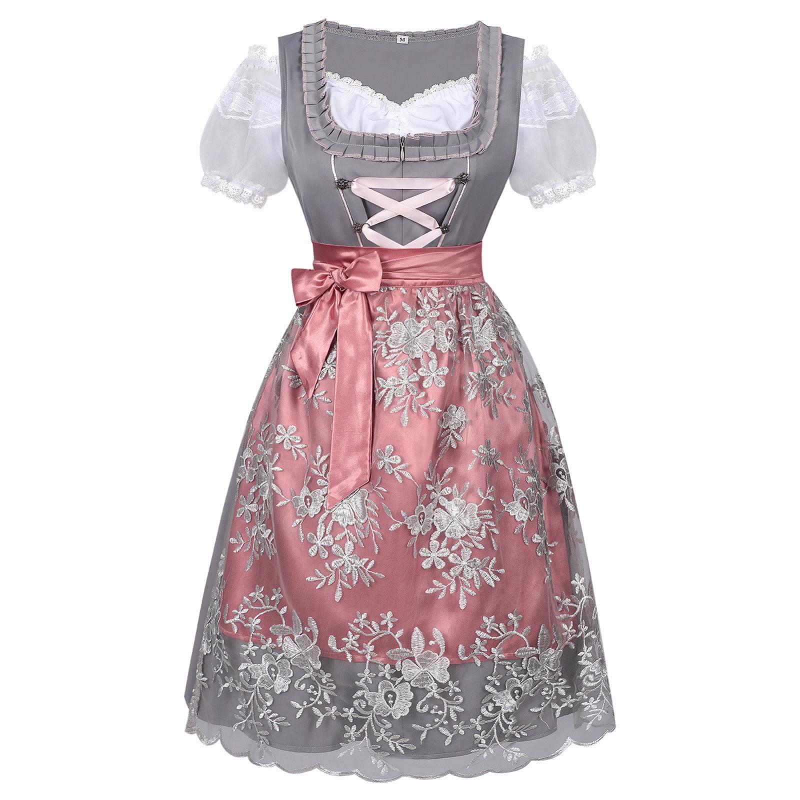 

Vintage Style Women s Traditional Dirndl Dress with Lace Overlay and Ribbon Tie Waist Suitable for Oktoberfest and Themed Events XXL