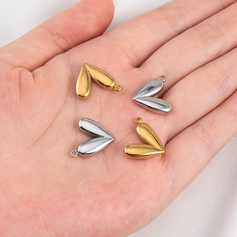 5pcs Stainless Steel Double Hole Love Heart Charms Gold Plated Hearts Pendant for DIY Jewelry Findings Necklace Earring Supplies
