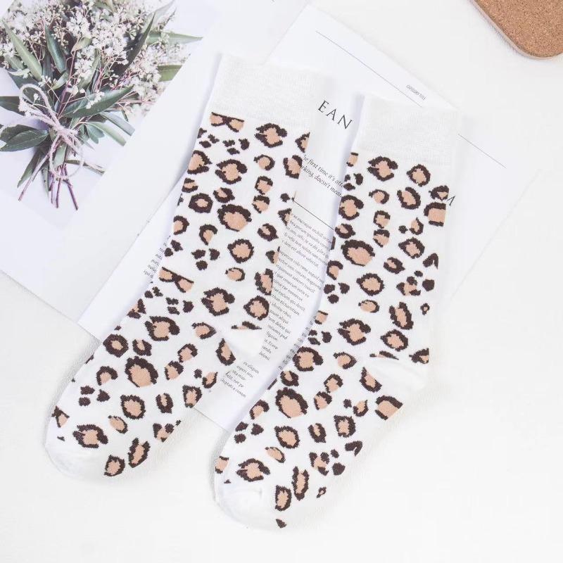 5Pairs Fashion Women Socks Leopard Print Spring Autumn High Street Popular Cute Socks Sexy Wild Trendy Animal Long Warm Sokken