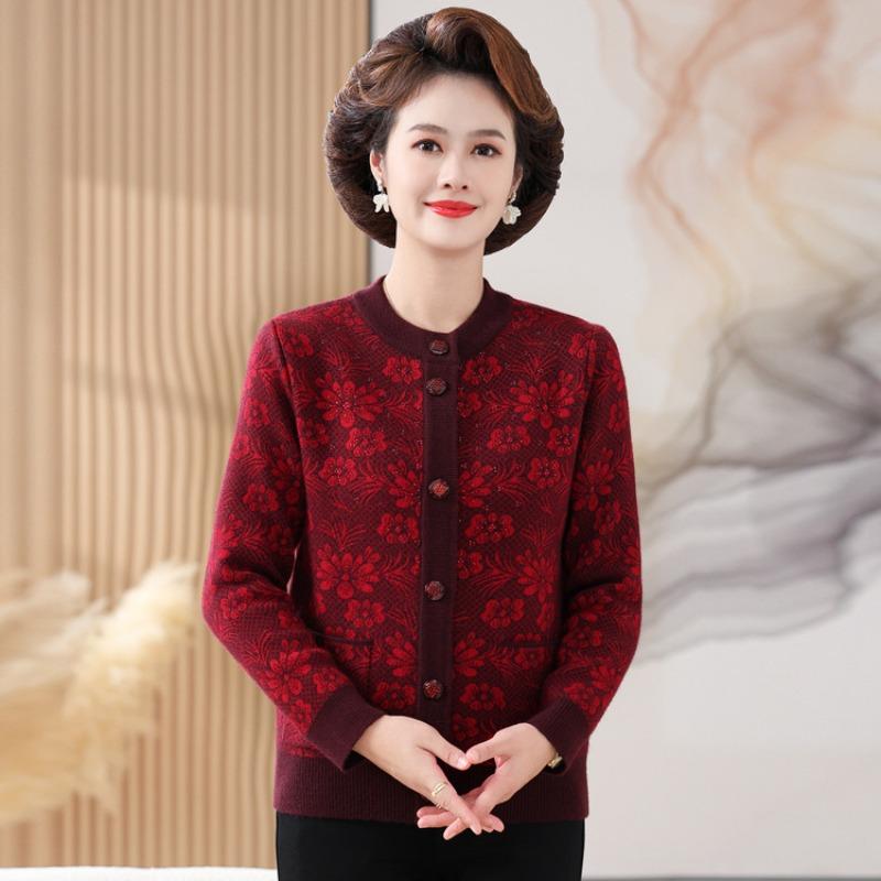 Autumn and winter clothes with fleece on clothes year 0 grandma cardigan jacket middle elderly sweater jacket female mother wife