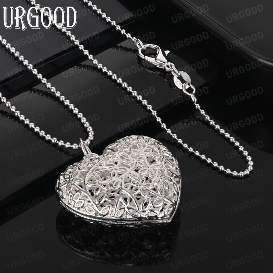 925 Sterling Silver Heart-Shaped Pendant Necklace Wedding Fashion Jewelry