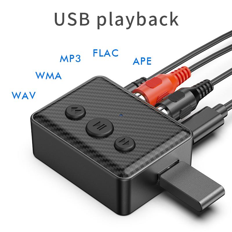 Bluetooth 5.4 Audio Receiver U Disk RCA 3.5mm AUX USB Stereo Music Wireless Adapter With Mic For PC TV Car Kit Speaker Amplifier