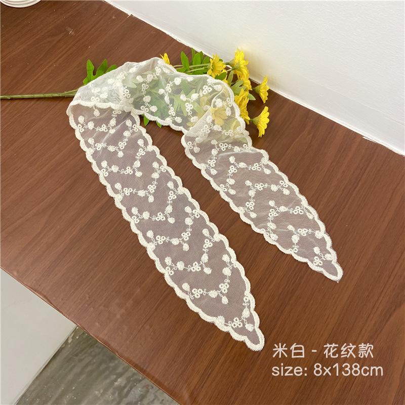 Fashion Solid Color Lace Embroidery Women's Hair Scarf Korean Style Hair Long Ribbons Scarf Hair Bands  Headwear