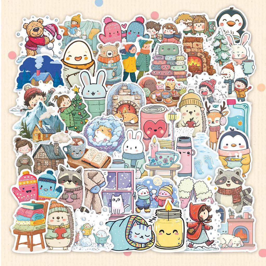 60 Winter-Themed Cute Cartoon Stickers for Journals & Notebooks – DIY Decor PVC Set