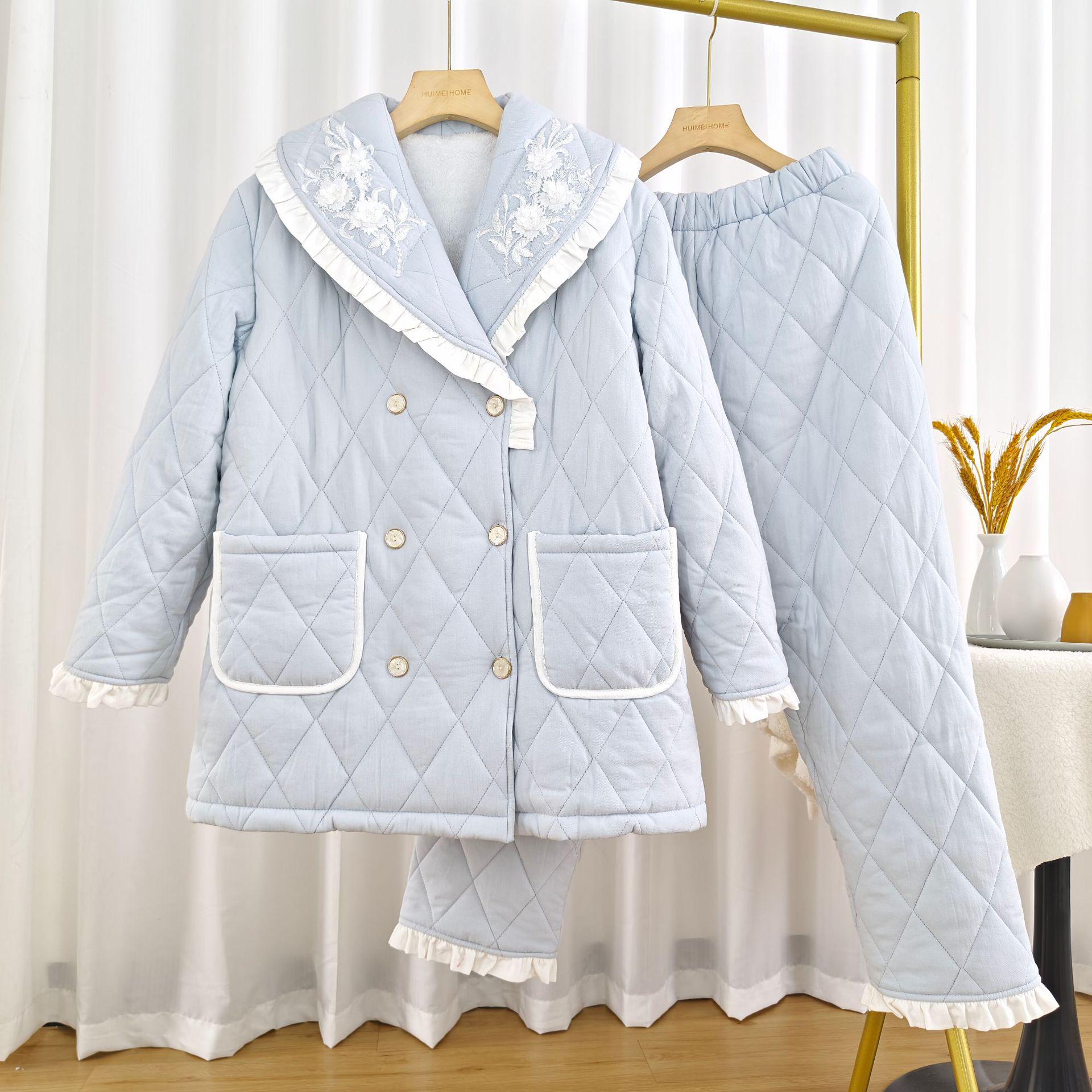

Women s Extra Thick Quilted Fleece Cotton Pajama Suit - Double-Breasted, Warm, and Suitable for Outdoors L [115-135 lbs]