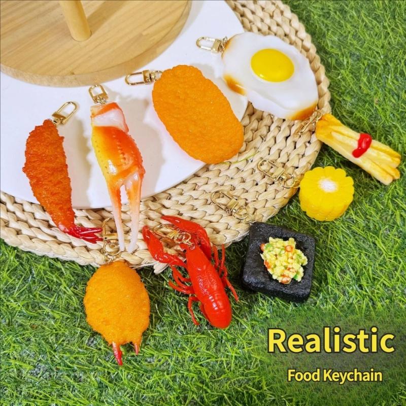 Realistic Food Keychain Set PVC Mini Crab Lobster Keyring Creative Novelty Fun Gift for Car Key Backpack Lovers Friend Party Decoration