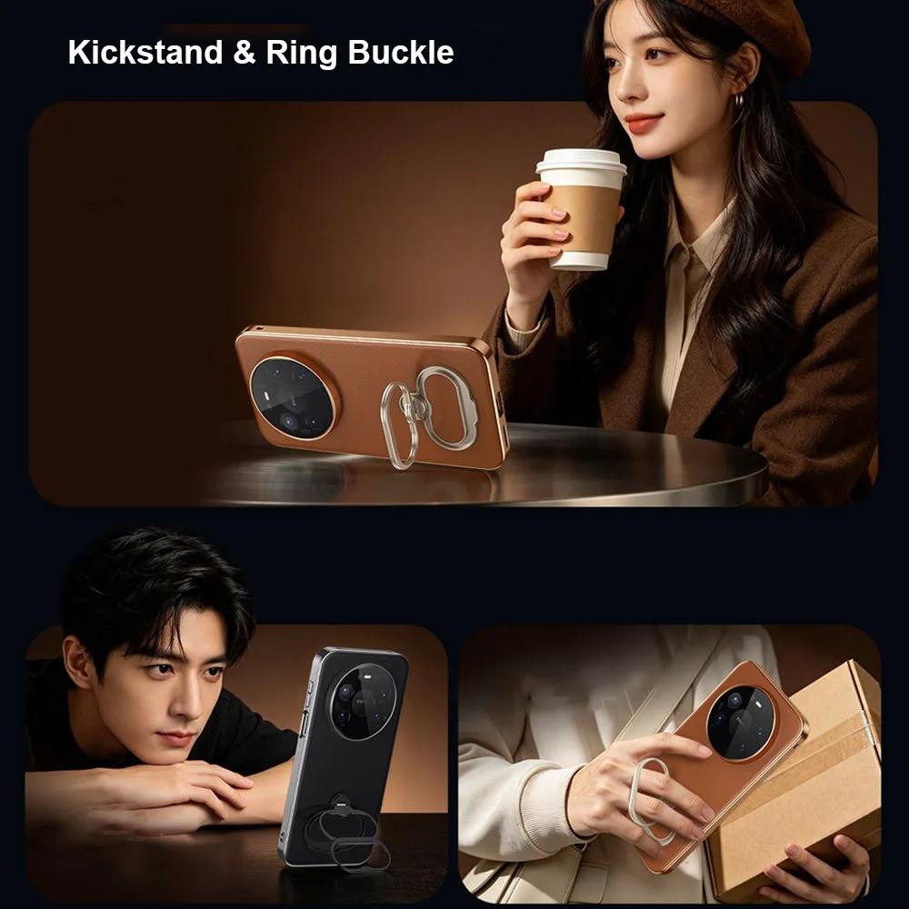 Genuine Leather Case for Huawei Mate 80 Pro Case Mate 80 Pro Max Triple Fold Kickstand Cover for Mate80 Ring Buckle Protector