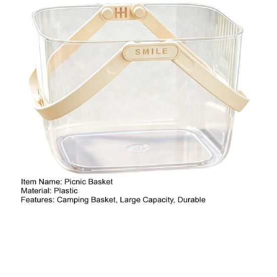Transparent Picnic Basket, with Handle, Large Capacity Organizer, Durable Waterproof Food Container, for Camping Fruits Vegetables Snacks