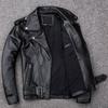 Spring Classical Motorcycle Oblique Zipper Jackets Men Leather Natural Calf Skin Thick Slim Cowhide Moto Biker Man