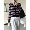 Cardigan for Women New Slim Outer Top Striped Simple V-neck Long-sleeved Knitted