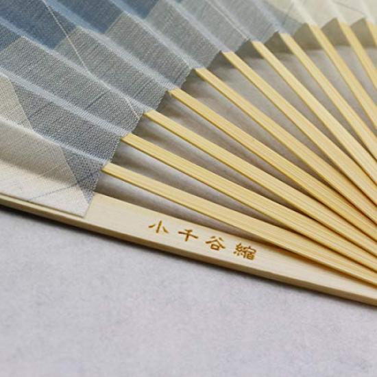 Ojiya folding hemp with bag and fan, lattice, blue, material, box, gift-ready