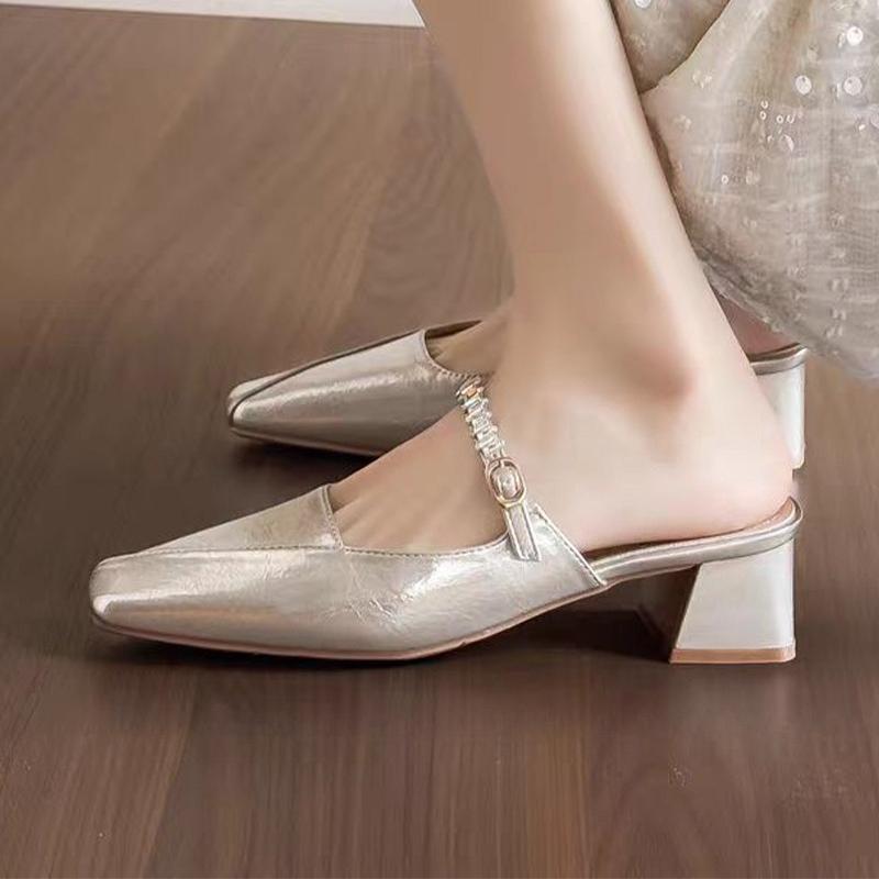 High Heels Women Slipper Chunky Dress Shoes Summer 2025 Slingback Elegant Woman Mules Shoes Luxury Pumps Mujer Shoes