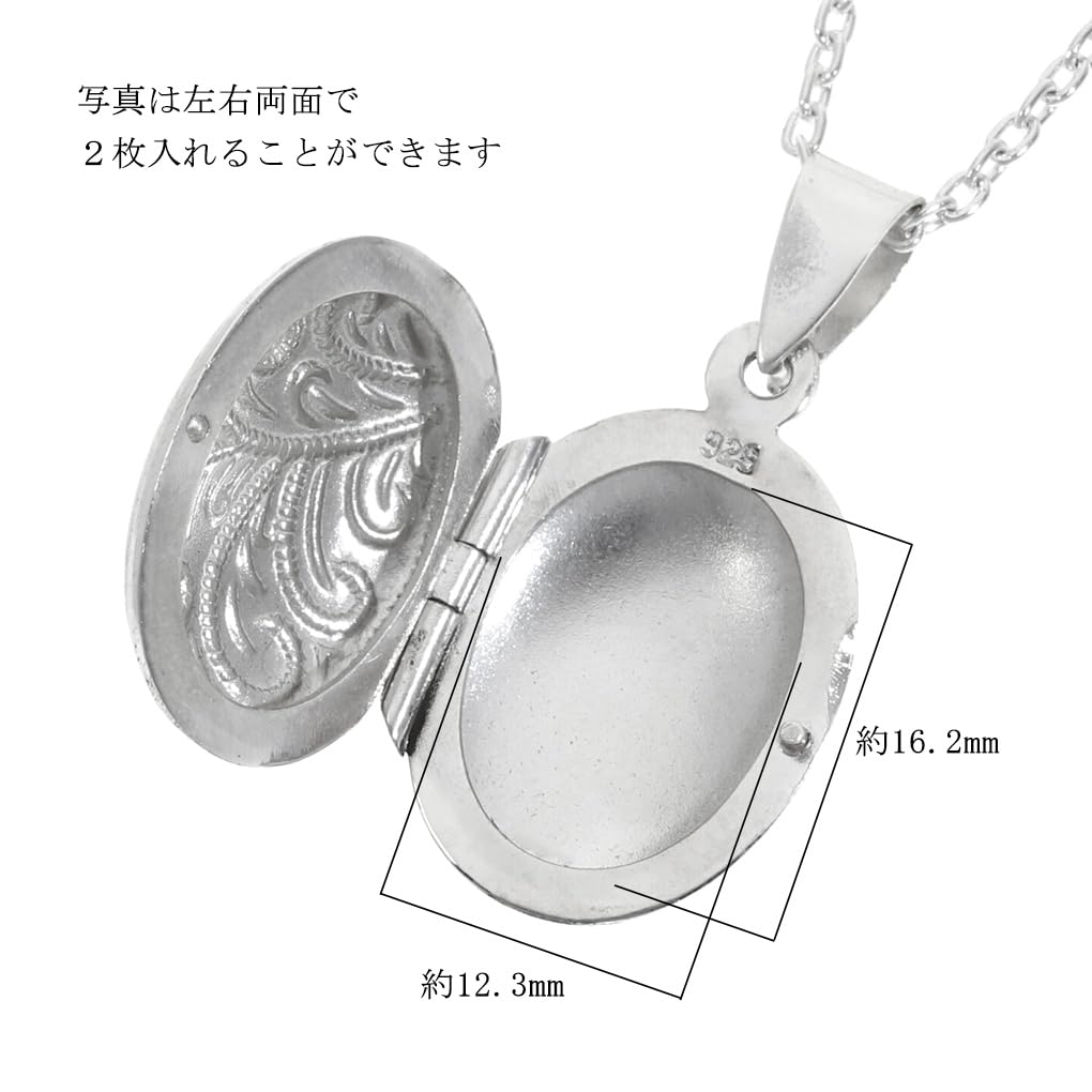 Gin No Oval Plant Decorative Egg Locket Necklace with Sterling Arabesque Oval Photo Perfect for Carrying Around [Shinjuku Kura] Chain, Silver, Ivy,