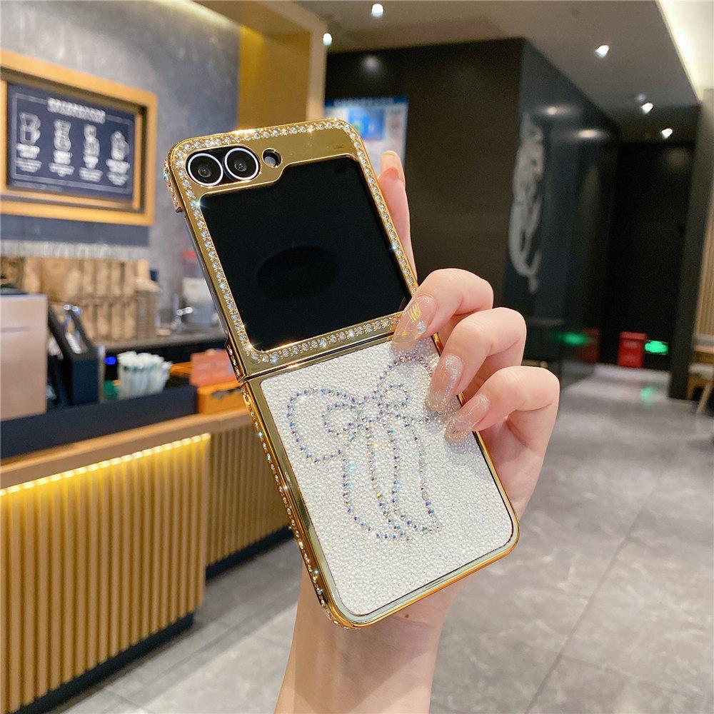 Glitter Bling Diamond Electroplating Phone Case For Samsung Galaxy Z Flip 6 Flip 5 Flip 4 3 Butterfly Bear Leather Cover