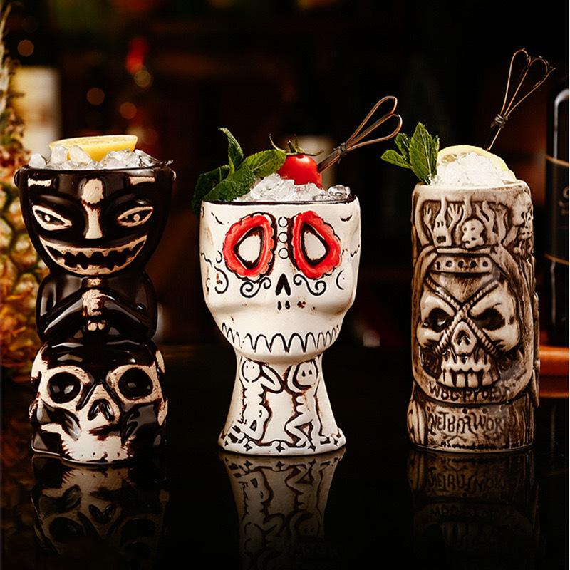 Hawaiian Tiki Cup Skull Ceramic Mug for Tiki Bar Home Bar DecorTiki Cocktail Cocktail Drinking Glass