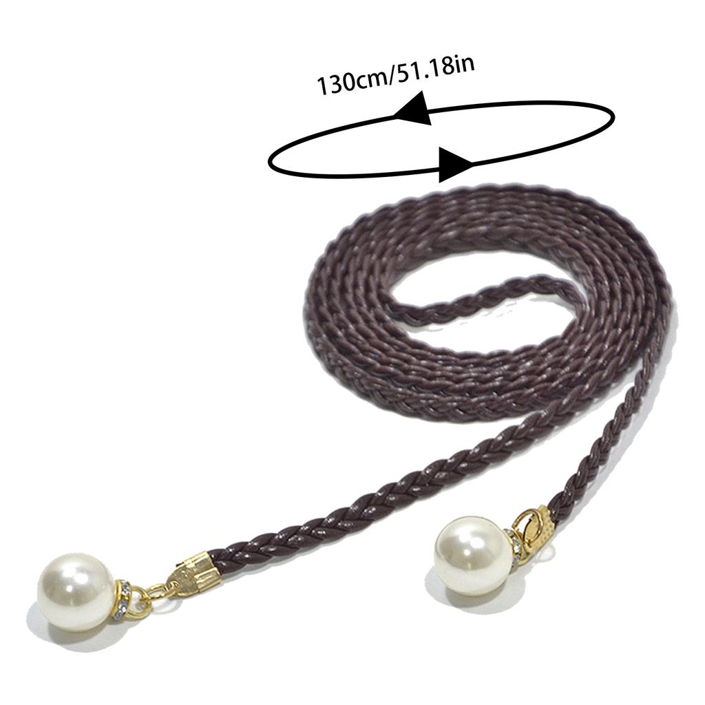 Women Belt Casual Pearl Buckle Decor Woven Thin Waist Rope with Dress 140cm Fashion Accessories for Ladies