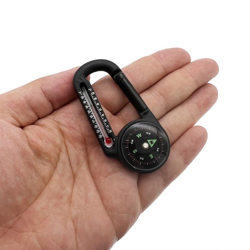 Portable Aluminum Alloy Carabiner with Compasses & Thermometer Camping Accessory