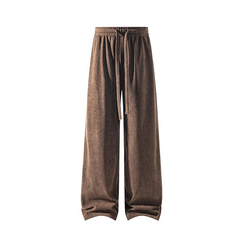 Men Herringbone Jacquard Loose Straight Leg Casual Long Pants