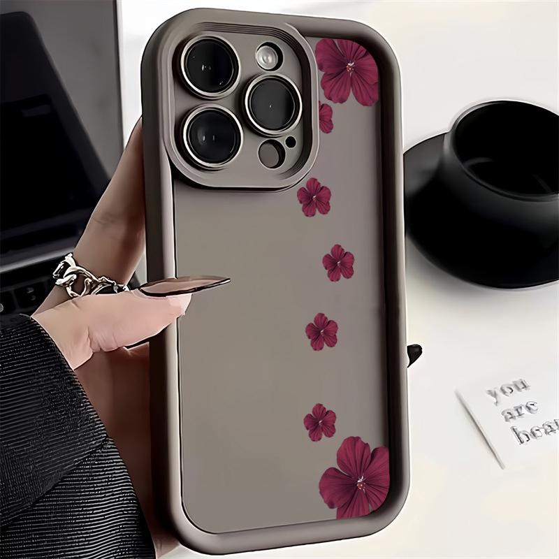 Wine Red Flower Print Silicone Soft Phone Case For Xiaomi Redmi Note 14 13 12 11 Pro Plus 4G 5G 12S 11S Redmi 15C 14C 13 Cover