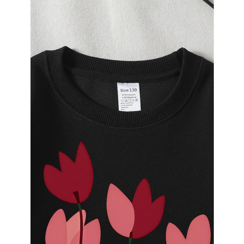 Kids Sweatshirt ,Crew Neck Fashion Top, Fun"Tulip Flower Garden " Sweatshirt, Suitable for Everyday Casual Wear,Perfect for All Kinds of Daily Outfits