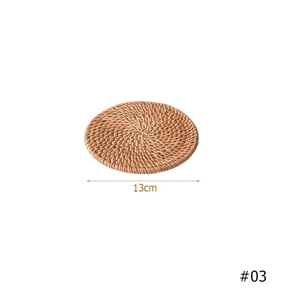 Natural Rattan Woven Placemat Round Table Mat Insulation Coasters Pot Coffee Placemats Pad Anti-Slip Table Mats Handicraft
