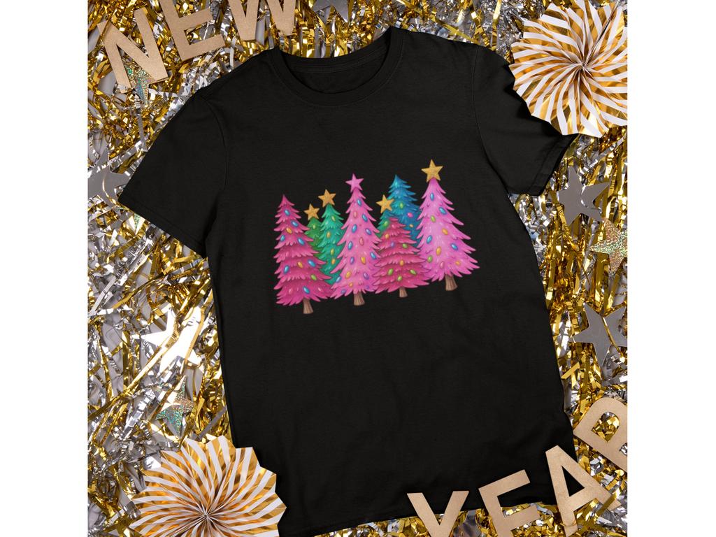 Retro Colorful Christmas Tree Shirt Holiday Lights Graphic Tee